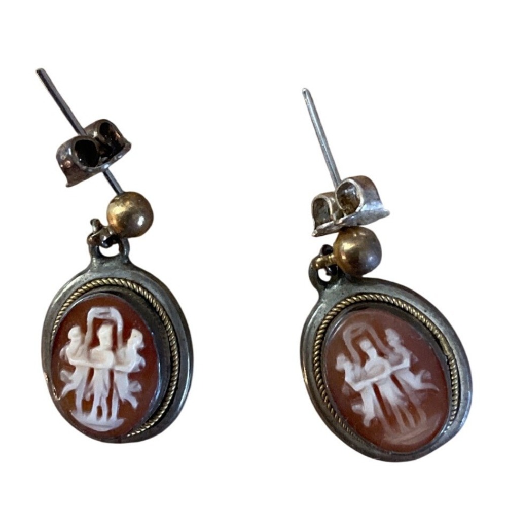 Vintage Cameo Earrings Three Graces Victorian Regencycore Academia Romantic